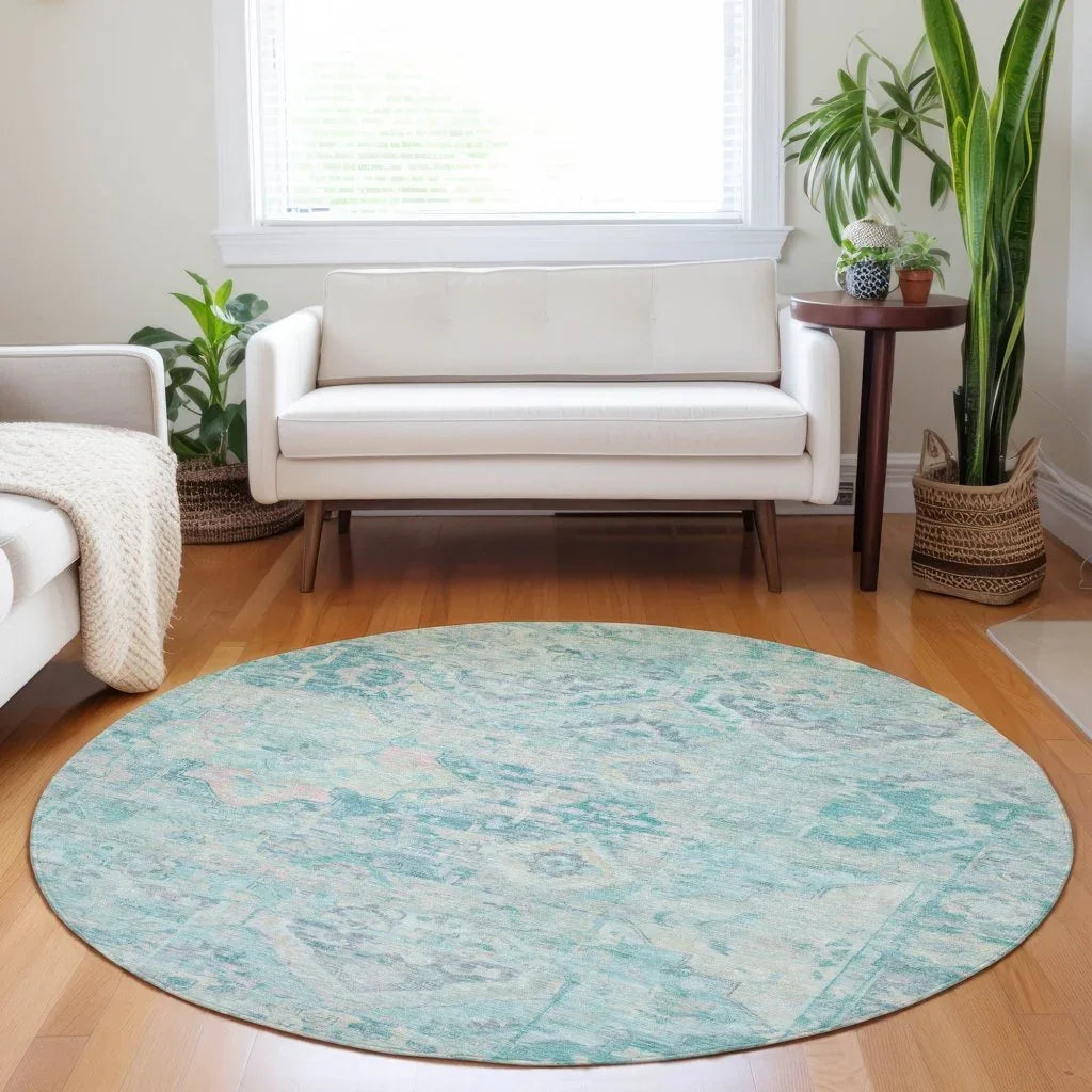 LOOMLAN Rugs Aelain Teal Washable Indoor-Outdoor Rug
