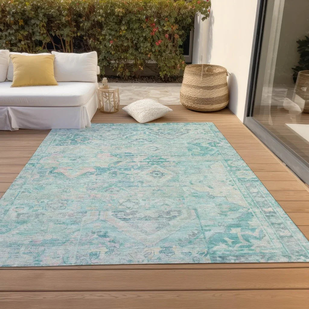 LOOMLAN Rugs Aelain Teal Washable Indoor-Outdoor Rug
