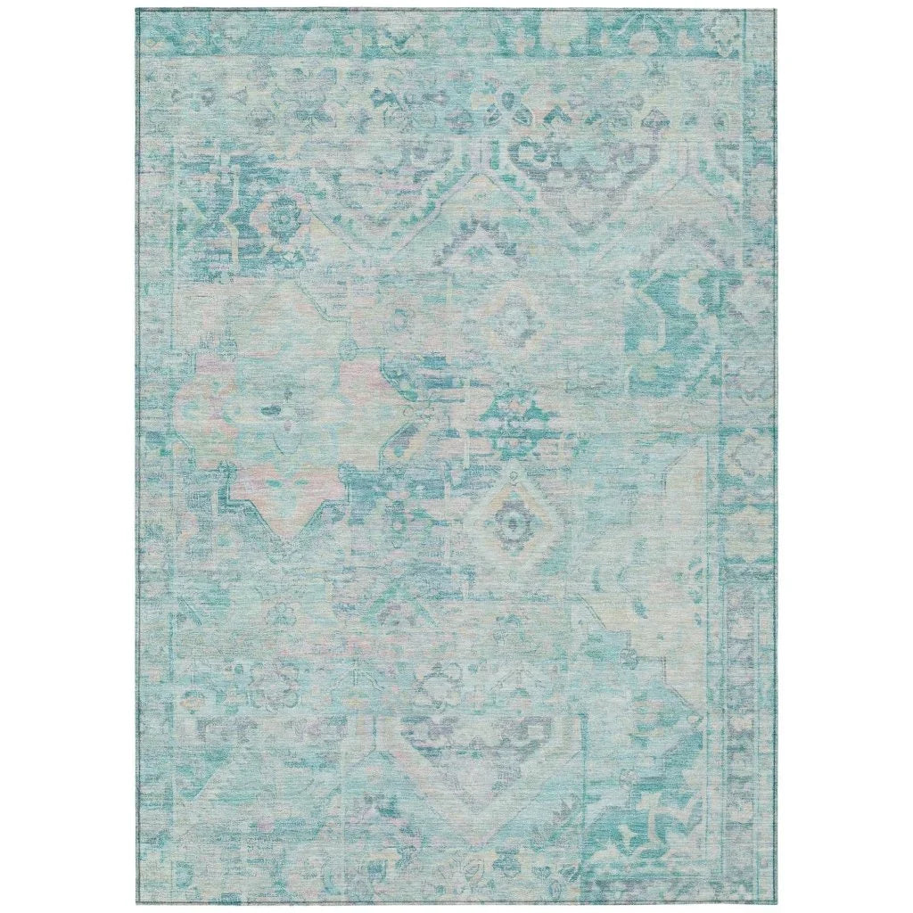 LOOMLAN Rugs Aelain Teal Washable Indoor-Outdoor Rug