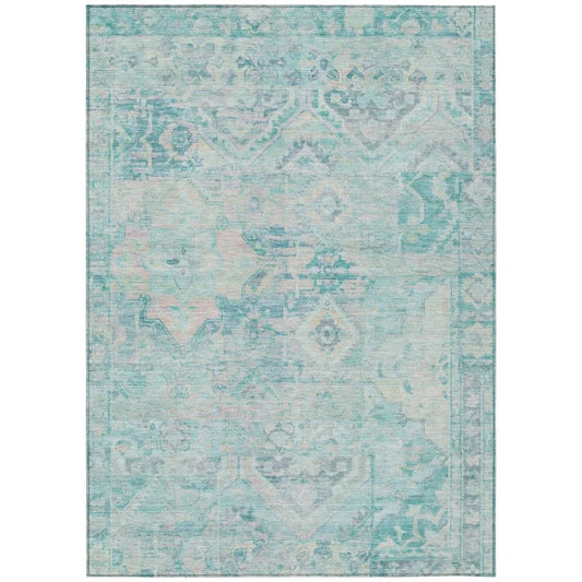 LOOMLAN Rugs Aelain Teal Washable Indoor-Outdoor Rug