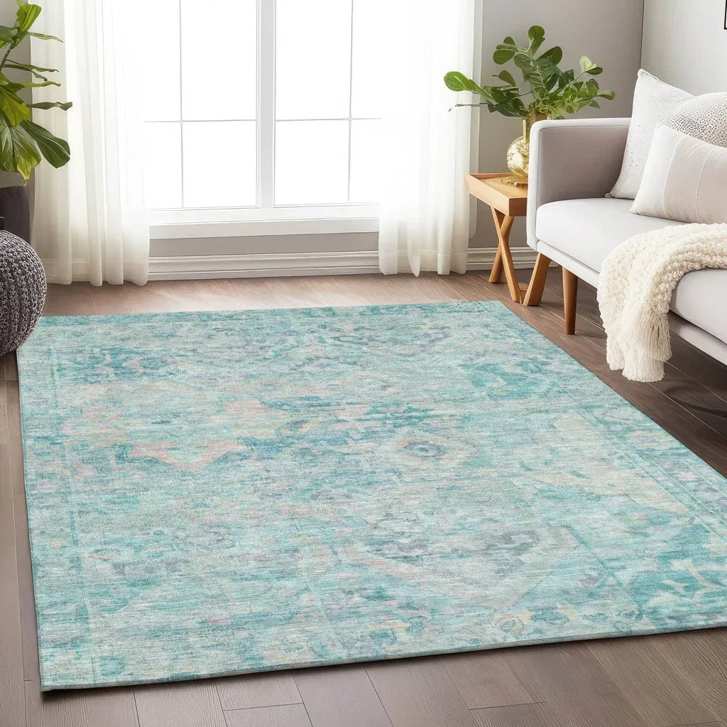 LOOMLAN Rugs Aelain Teal Washable Indoor-Outdoor Rug
