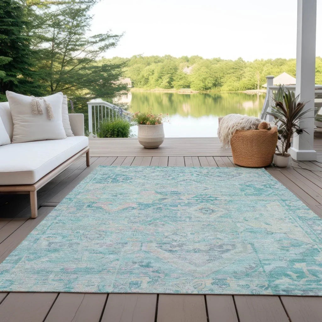 LOOMLAN Rugs Aelain Teal Washable Indoor-Outdoor Rug