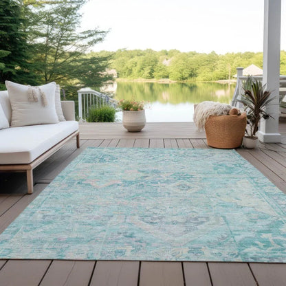 LOOMLAN Rugs Aelain Teal Washable Indoor-Outdoor Rug
