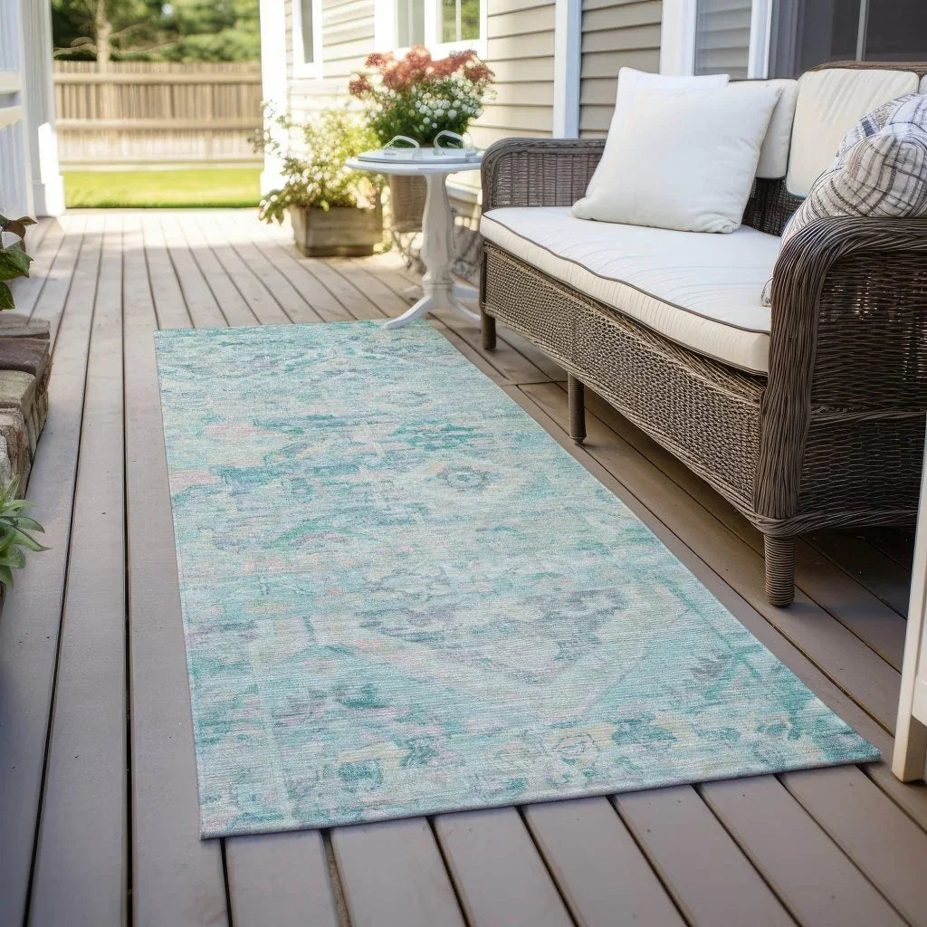 LOOMLAN Rugs Aelain Teal Washable Indoor-Outdoor Rug