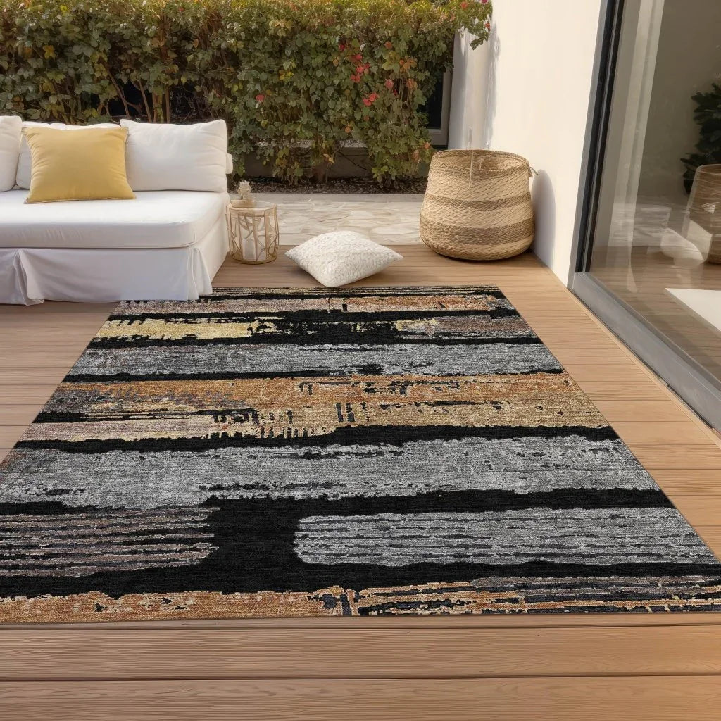 LOOMLAN Rugs Aelaris Black Washable Indoor-Outdoor Rug