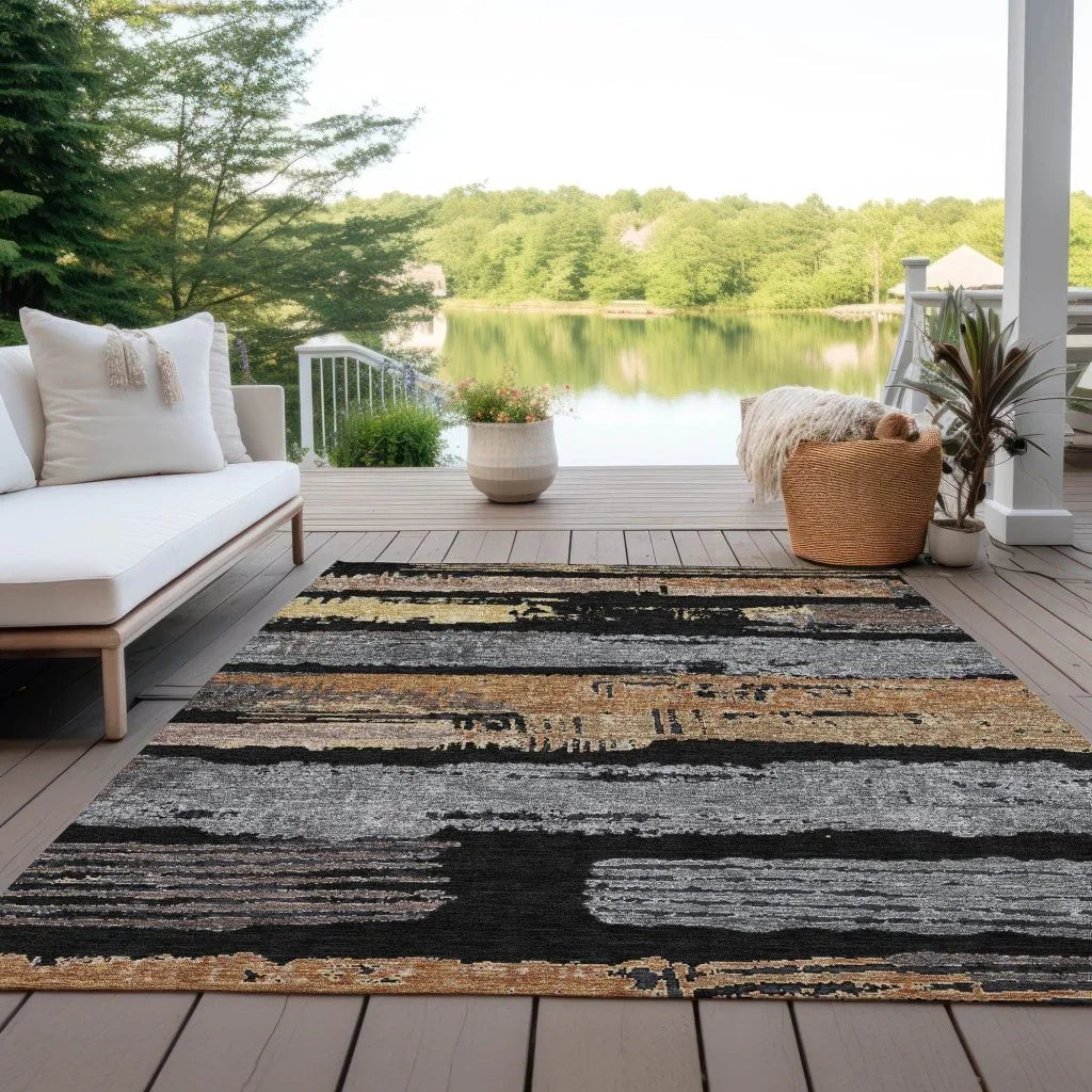 LOOMLAN Rugs Aelaris Black Washable Indoor-Outdoor Rug