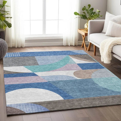 LOOMLAN Rugs Aeleth Blue Washable Indoor-Outdoor Rug