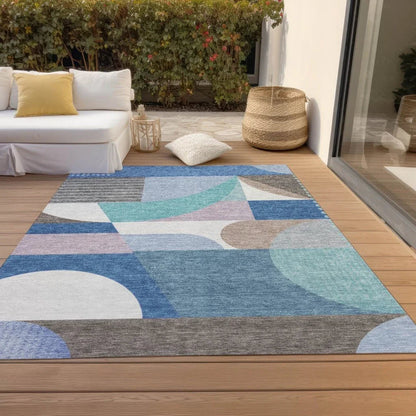 LOOMLAN Rugs Aeleth Blue Washable Indoor-Outdoor Rug