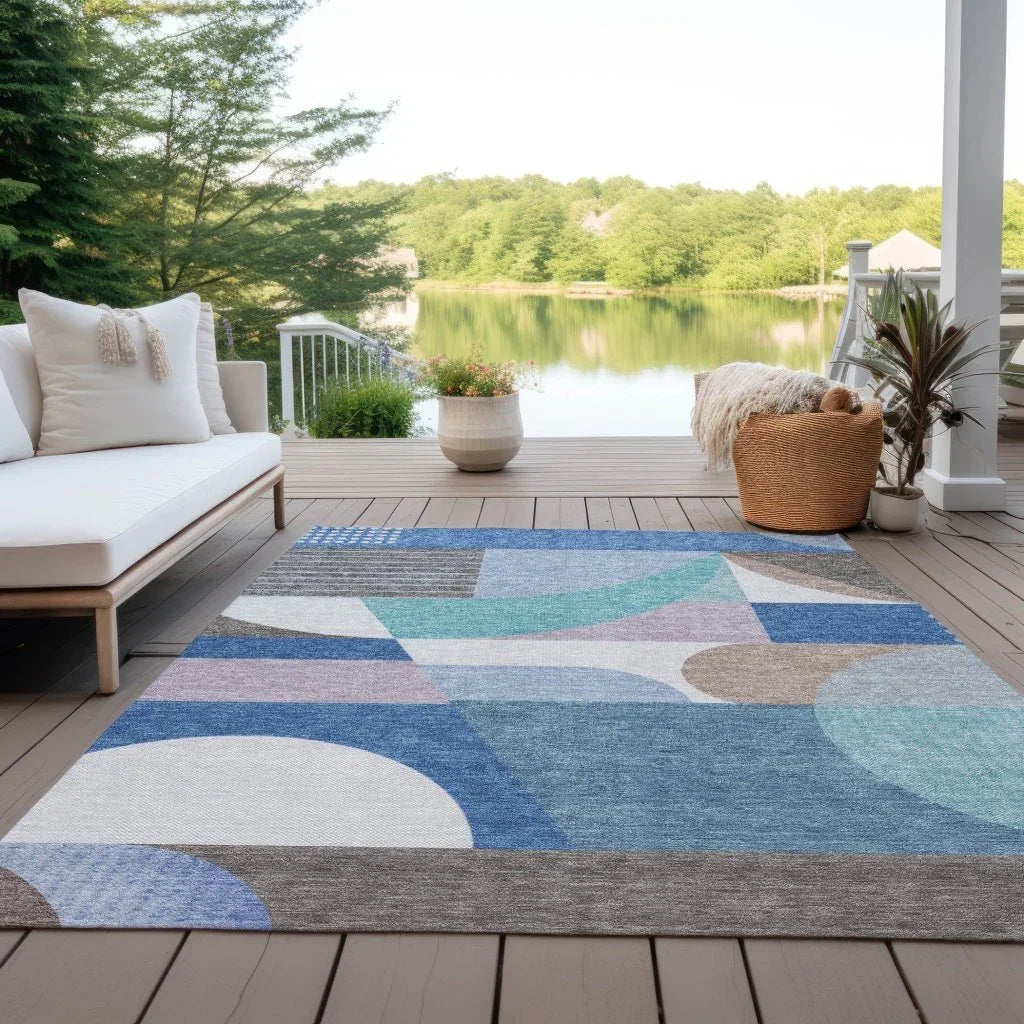 LOOMLAN Rugs Aeleth Blue Washable Indoor-Outdoor Rug