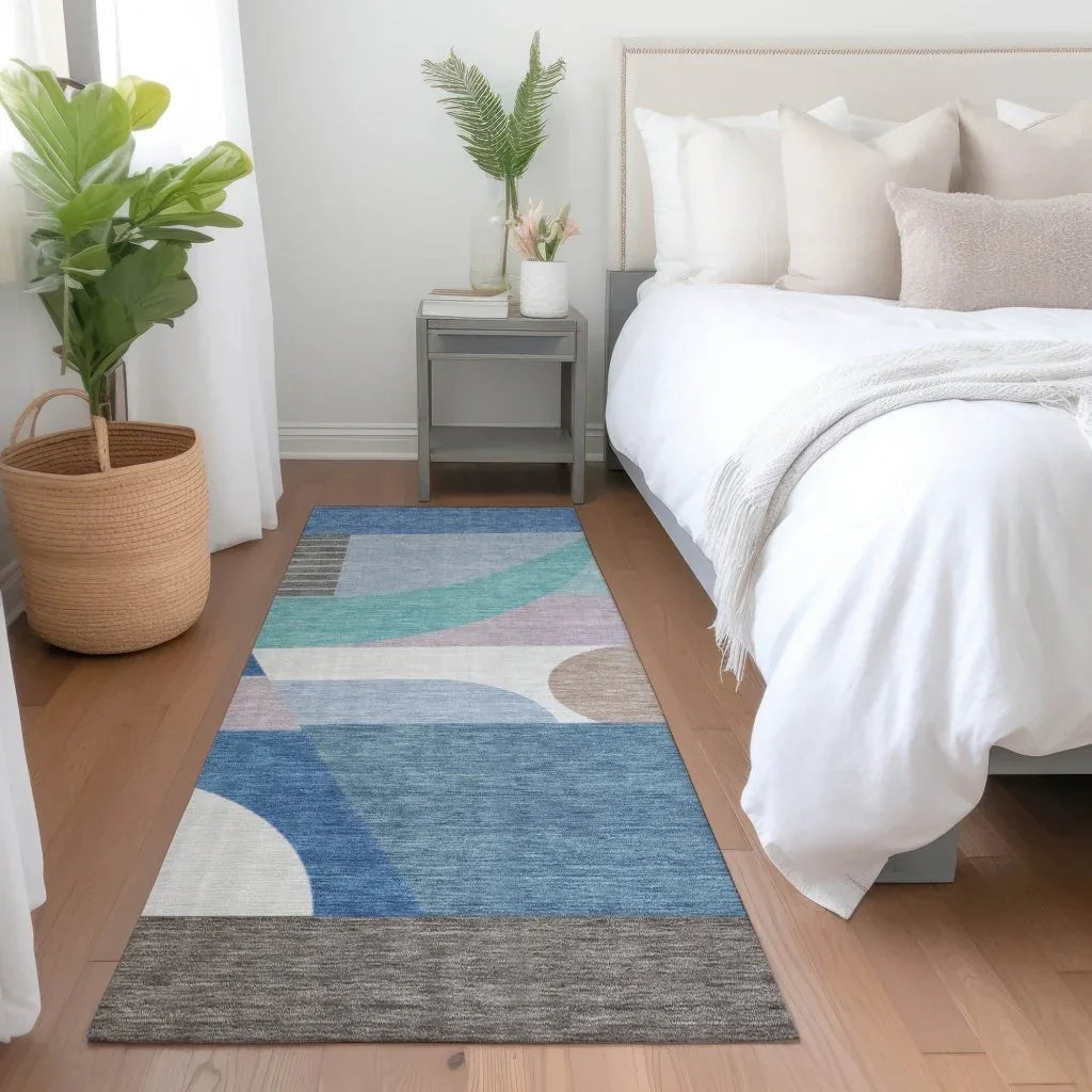 LOOMLAN Rugs Aeleth Blue Washable Indoor-Outdoor Rug