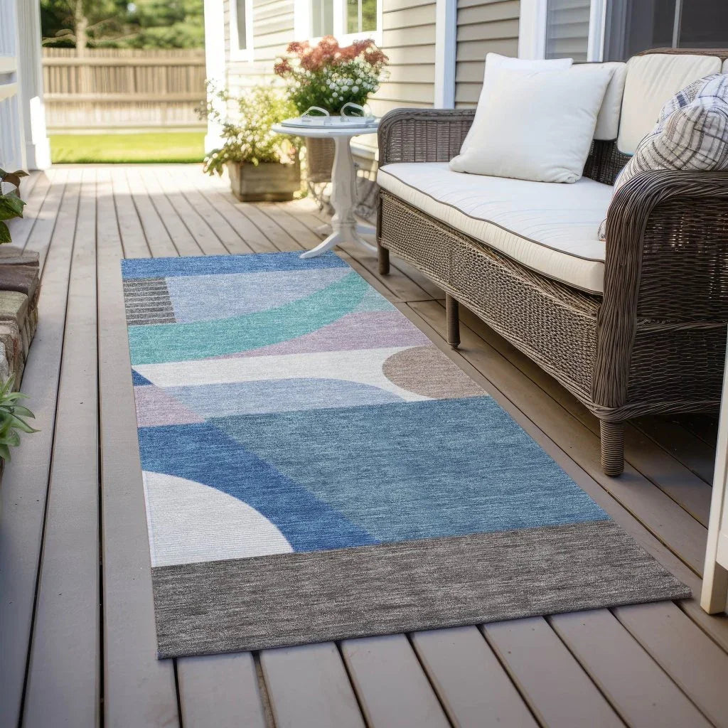 LOOMLAN Rugs Aeleth Blue Washable Indoor-Outdoor Rug