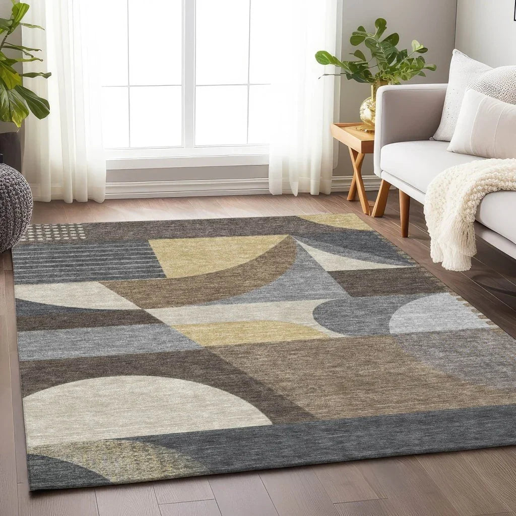 LOOMLAN Rugs Aeleth Brown Washable Indoor-Outdoor Rug