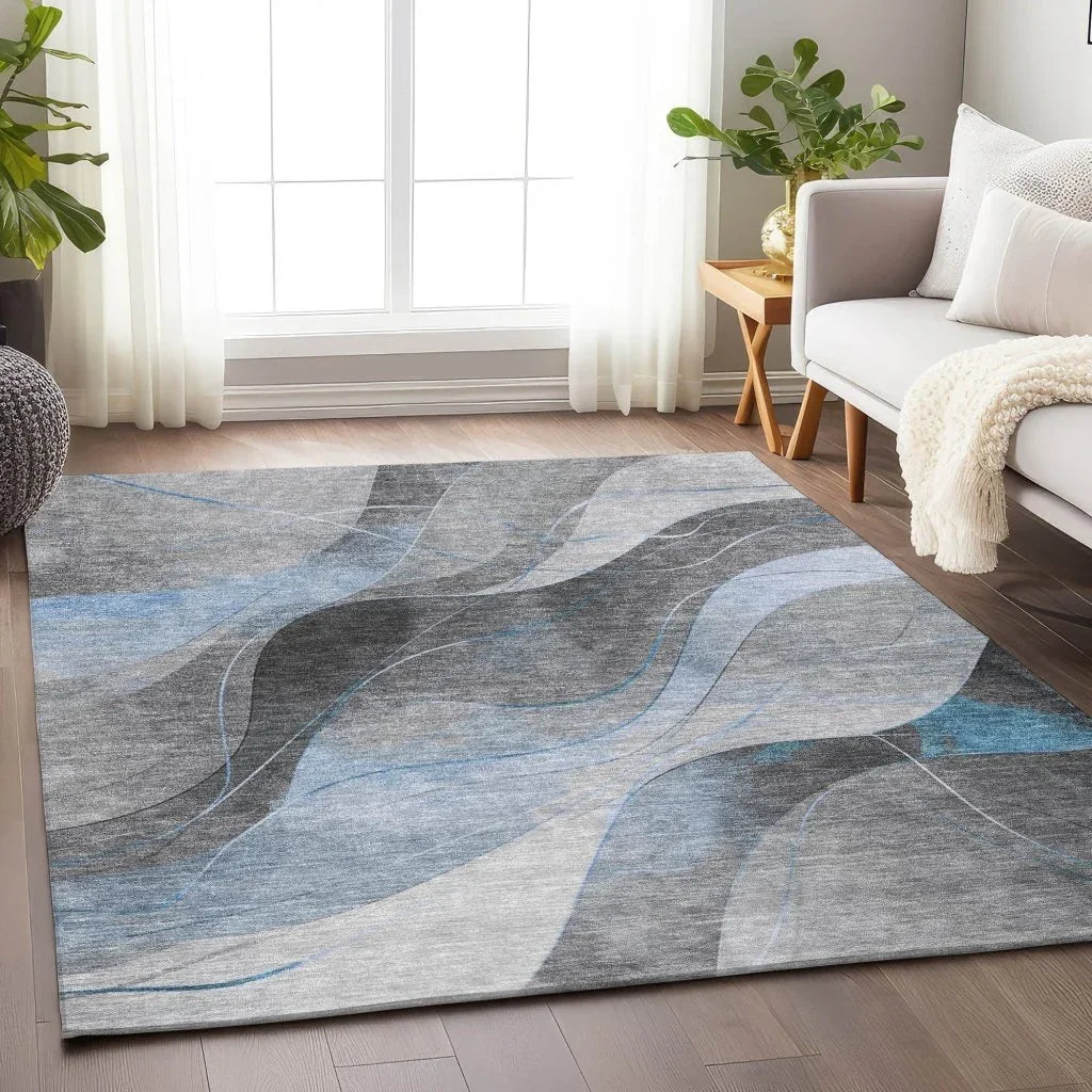 LOOMLAN Rugs Aelien Blue Washable Indoor-Outdoor Rug