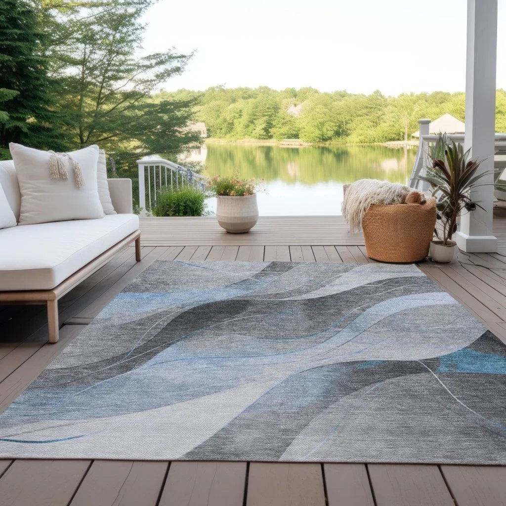 LOOMLAN Rugs Aelien Blue Washable Indoor-Outdoor Rug
