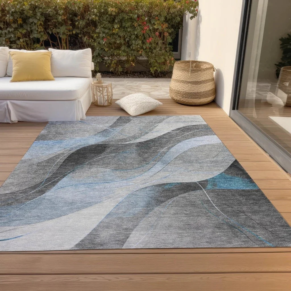 LOOMLAN Rugs Aelien Blue Washable Indoor-Outdoor Rug