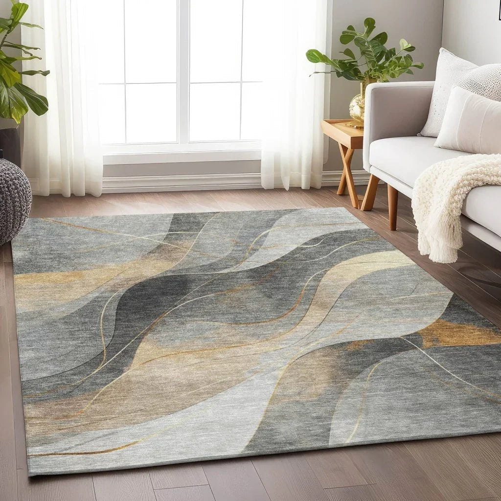 LOOMLAN Rugs Aelien Gray Washable Indoor-Outdoor Rug