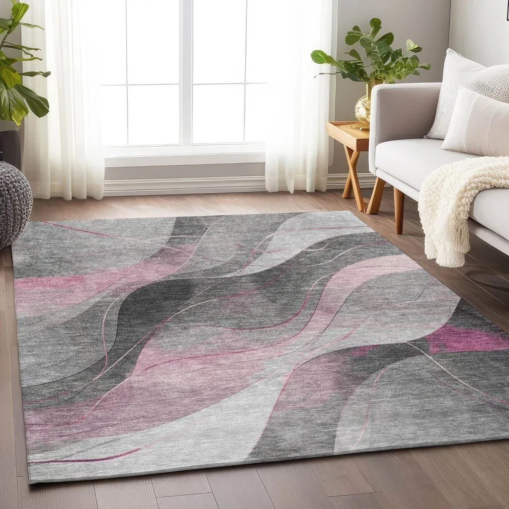 LOOMLAN Rugs Aelien Pink Washable Indoor-Outdoor Rug