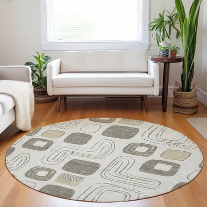 LOOMLAN Rugs Aelira Brown Washable Indoor-Outdoor Rug