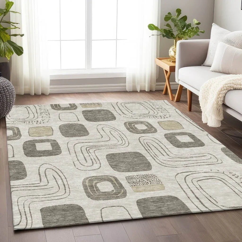 LOOMLAN Rugs Aelira Brown Washable Indoor-Outdoor Rug