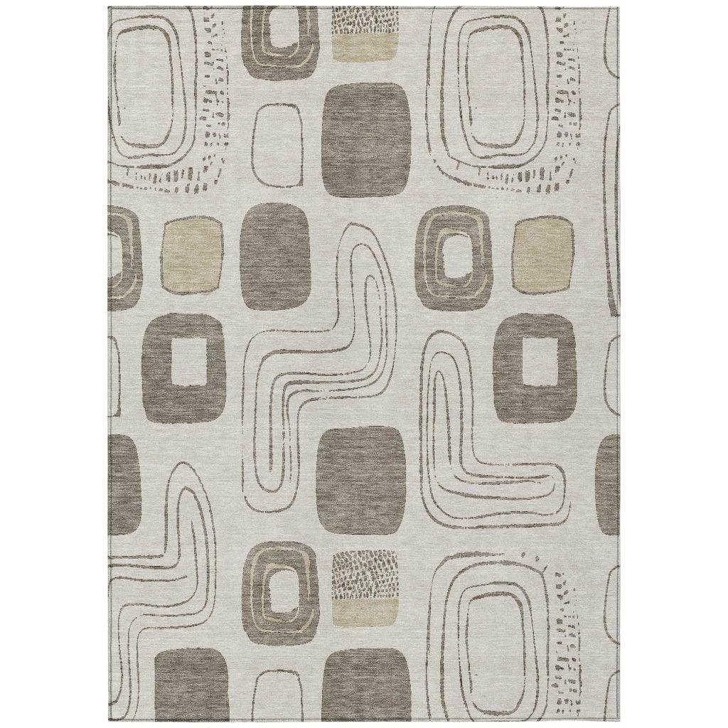 LOOMLAN Rugs Aelira Brown Washable Indoor-Outdoor Rug