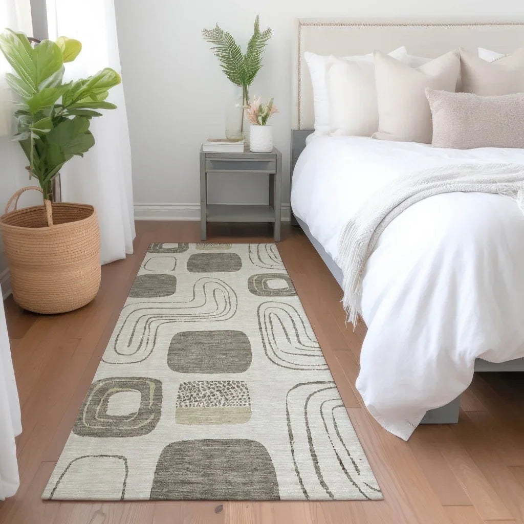 LOOMLAN Rugs Aelira Brown Washable Indoor-Outdoor Rug