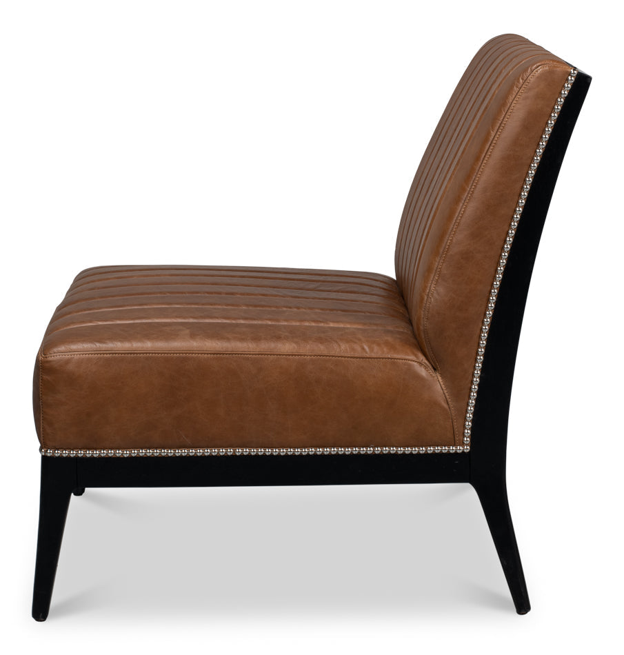 Agave Slipper Accent Chair In Distilled Leather-Accent Chairs-Sarreid-LOOMLAN