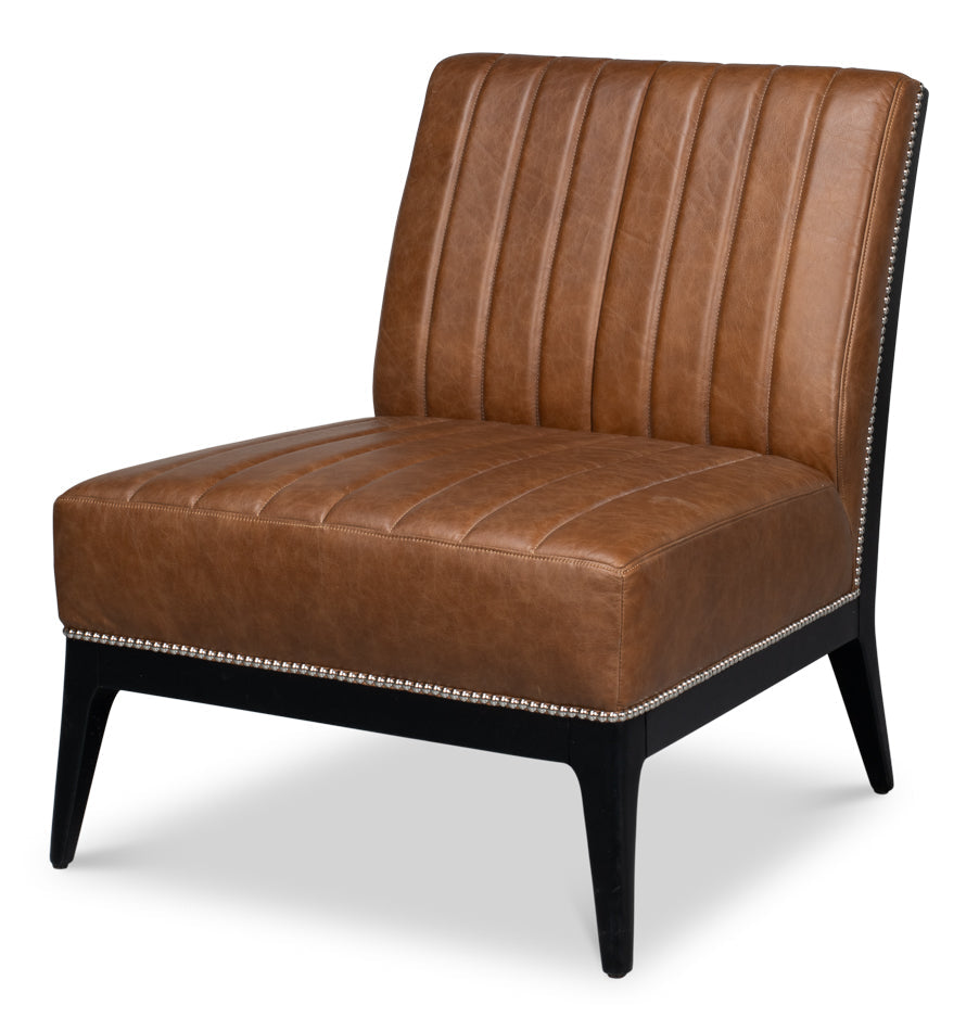 Agave Slipper Accent Chair In Distilled Leather-Accent Chairs-Sarreid-LOOMLAN