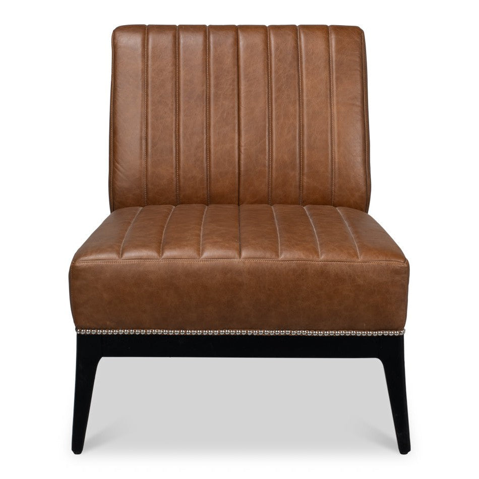 Agave Slipper Accent Chair In Distilled Leather-Accent Chairs-Sarreid-LOOMLAN