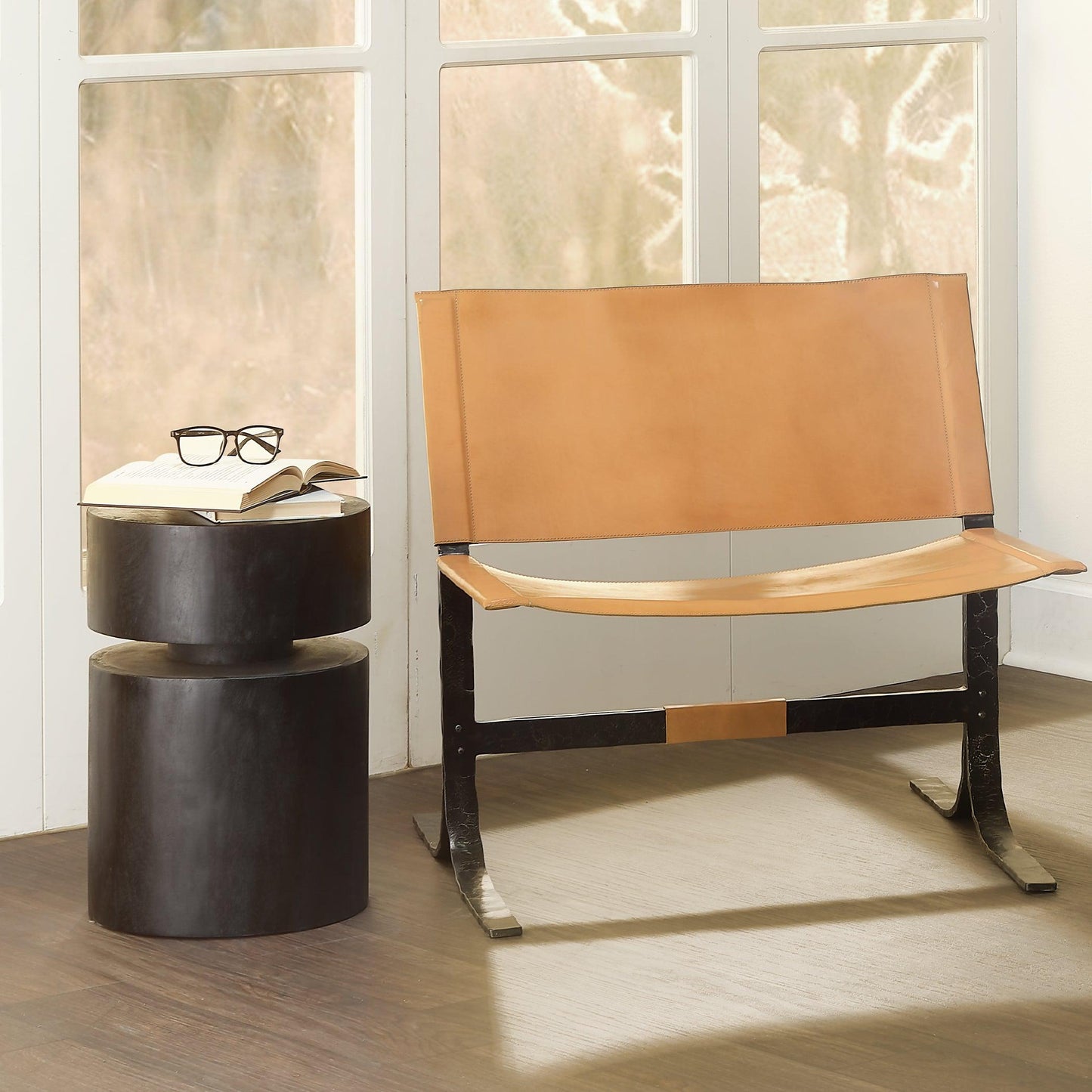 Alessa Tan Leather Accent Sling Chair-Accent Chairs-Jamie Young-Sideboards and Things