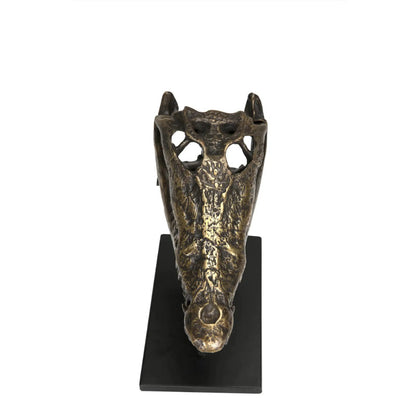 Alligator On Stand Antique Brass Large Sculpture-Statues & Sculptures-Noir-Sideboards and Things