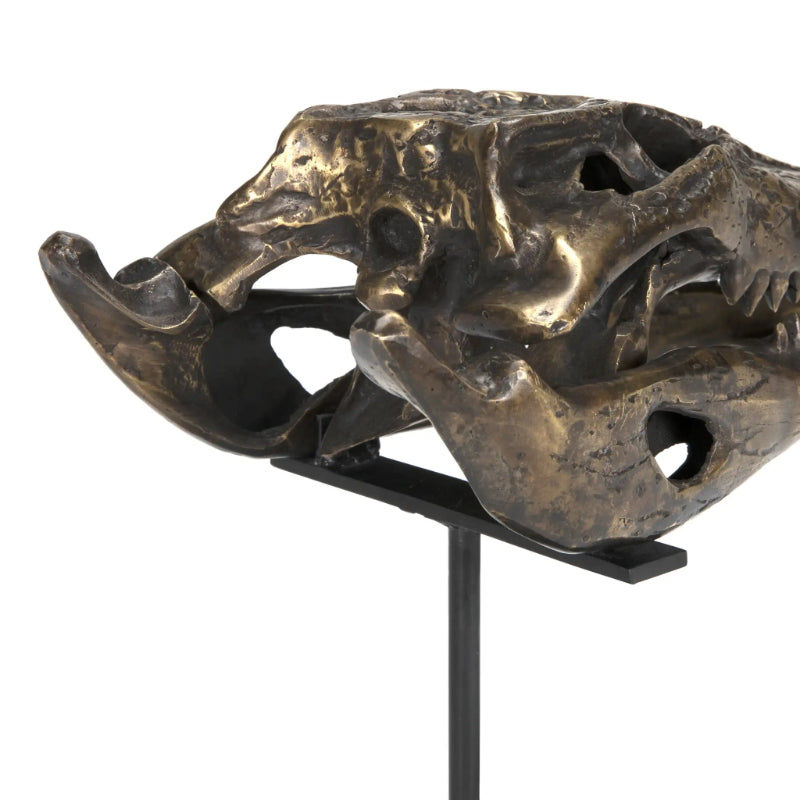 Alligator On Stand Antique Brass Large Sculpture-Statues & Sculptures-Noir-Sideboards and Things