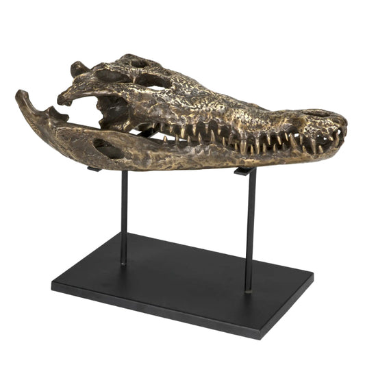 Alligator On Stand Antique Brass Large Sculpture-Statues & Sculptures-Noir-Sideboards and Things