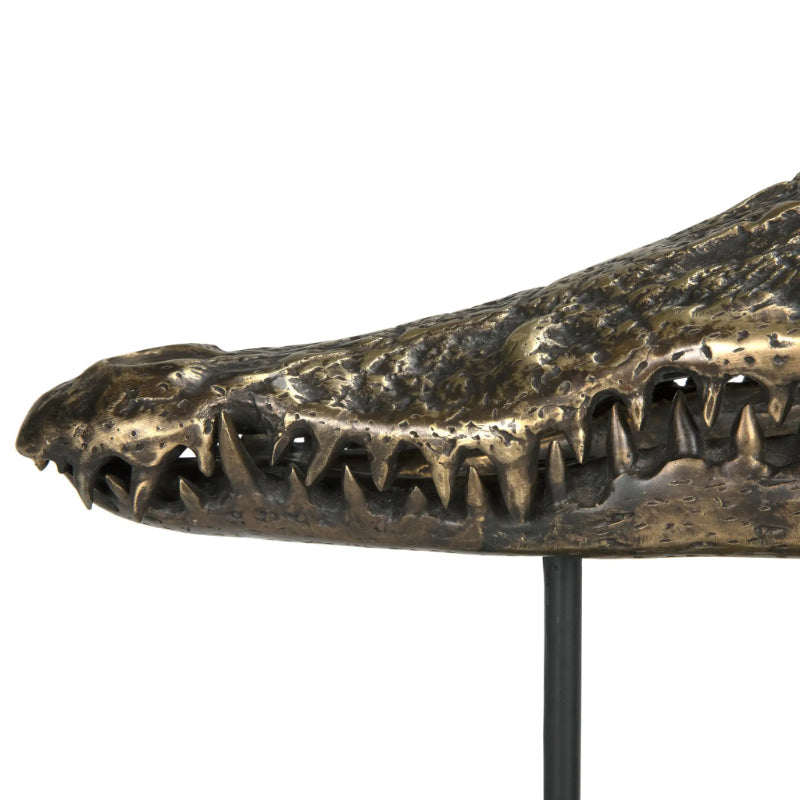 Alligator On Stand Antique Brass Medium Sculpture-Statues & Sculptures-Noir-Sideboards and Things