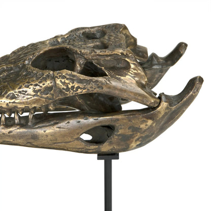 Alligator On Stand Antique Brass Medium Sculpture-Statues & Sculptures-Noir-Sideboards and Things