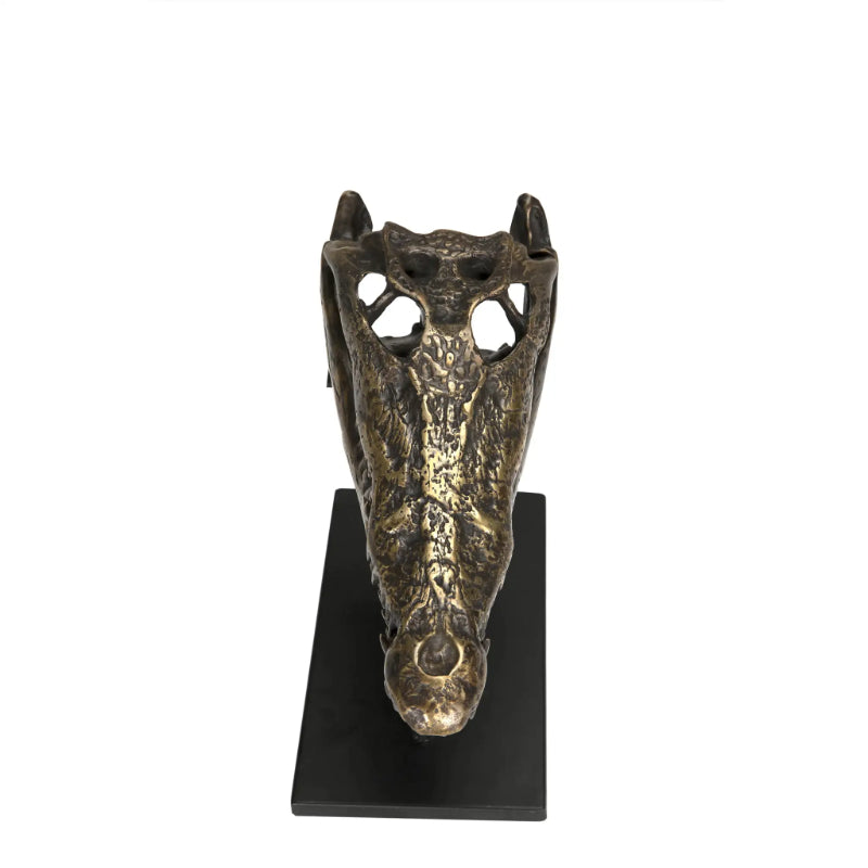 Alligator On Stand Antique Brass Medium Sculpture-Statues & Sculptures-Noir-Sideboards and Things