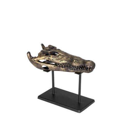 Alligator On Stand Antique Brass Small Sculpture-Statues & Sculptures-Noir-Sideboards and Things