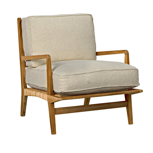 Allister Teak Wood Arm Chair With White US Made Cushions-Club Chairs-Noir-Sideboards and Things