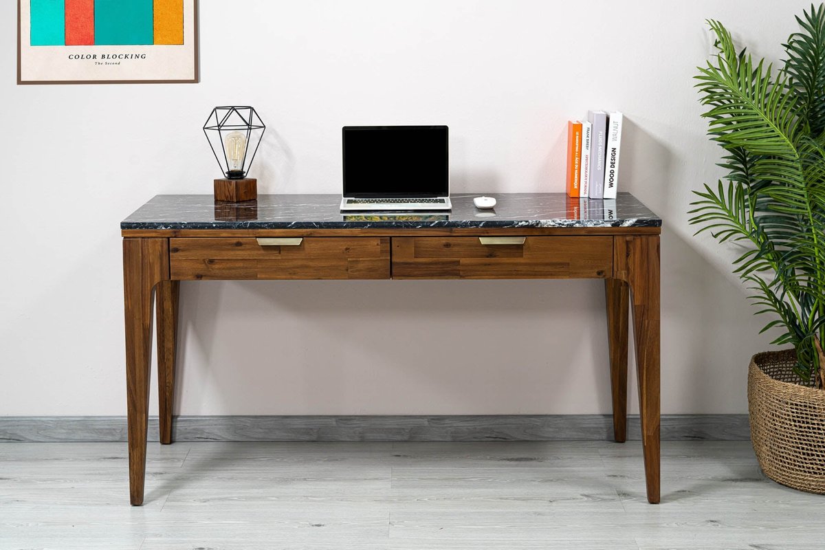 LH Home Allure Black Marble Top Writing Desk