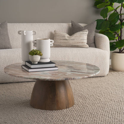 Mercana Allyson Pink Marble Top Round Coffee Table
