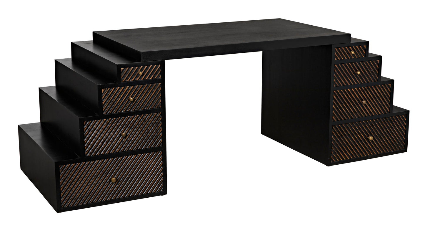 Ambidextrous Desk, Hand Rubbed Black with Light Brown Trim-Home Office Desks-Noir-Sideboards and Things