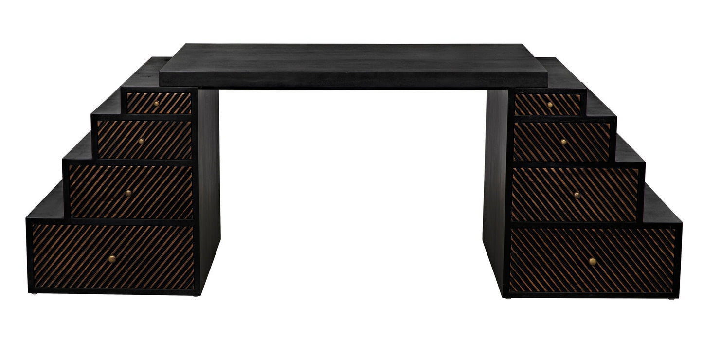 Ambidextrous Desk, Hand Rubbed Black with Light Brown Trim-Home Office Desks-Noir-Sideboards and Things