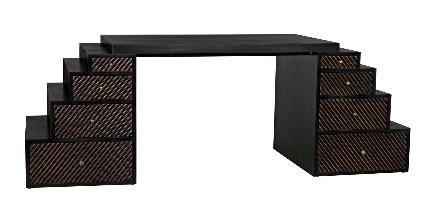 Ambidextrous Desk, Hand Rubbed Black with Light Brown Trim-Home Office Desks-Noir-Sideboards and Things