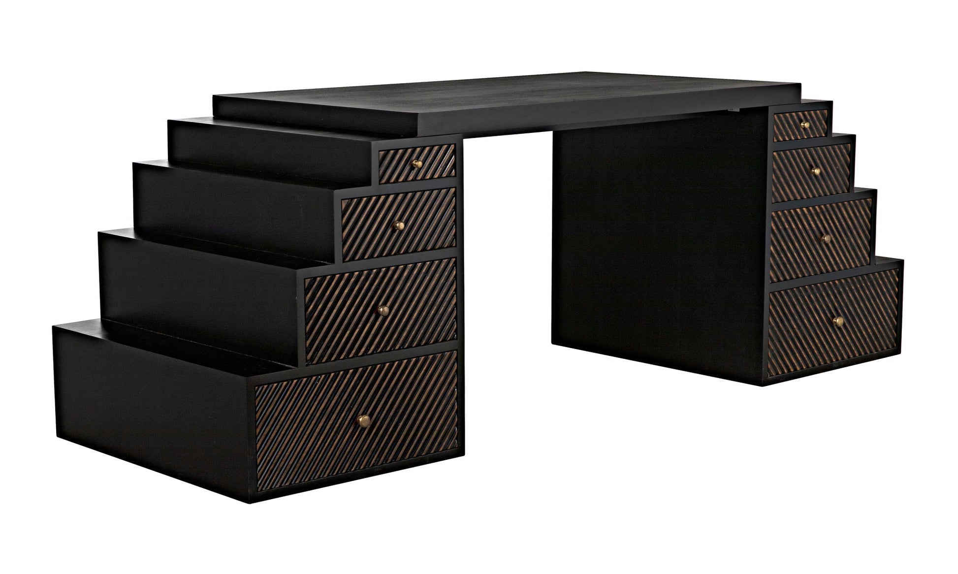 Ambidextrous Desk, Hand Rubbed Black with Light Brown Trim-Home Office Desks-Noir-Sideboards and Things