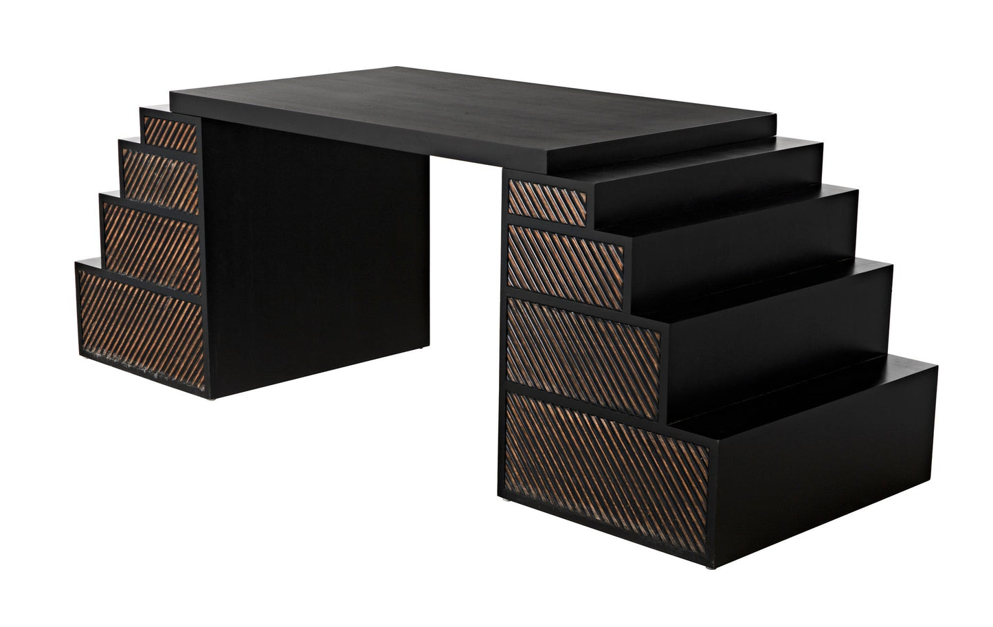 Ambidextrous Desk, Hand Rubbed Black with Light Brown Trim-Home Office Desks-Noir-Sideboards and Things