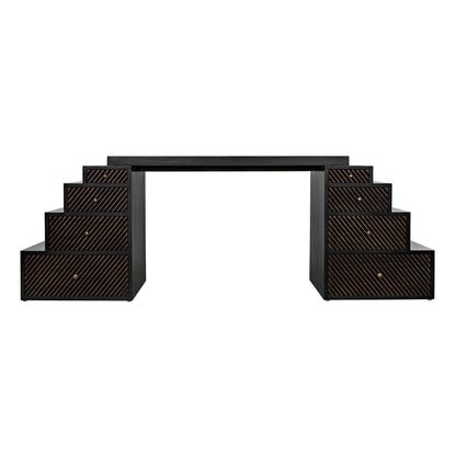 Ambidextrous Desk, Hand Rubbed Black with Light Brown Trim-Home Office Desks-Noir-Sideboards and Things