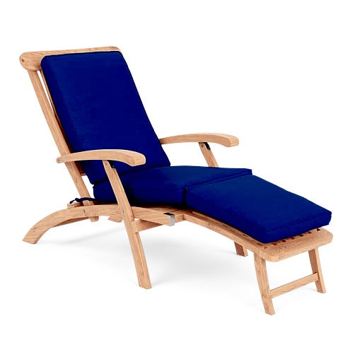 Anders Teak Folding Outdoor Deck Chair Lounge with Sunbrella Cushions-Outdoor Cabanas & Loungers-HiTeak-Navy-Sideboards and Things