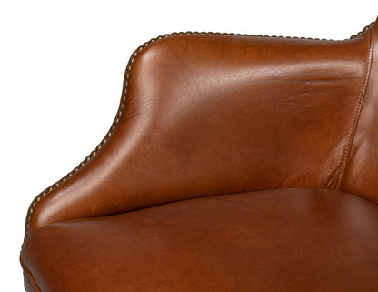 Andrew Jackson Swivel Brown Leather Desk Chair Havana Leather-Office Chairs-Sarreid-LOOMLAN