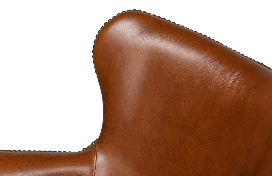 Andrew Jackson Swivel Brown Leather Desk Chair Havana Leather-Office Chairs-Sarreid-LOOMLAN