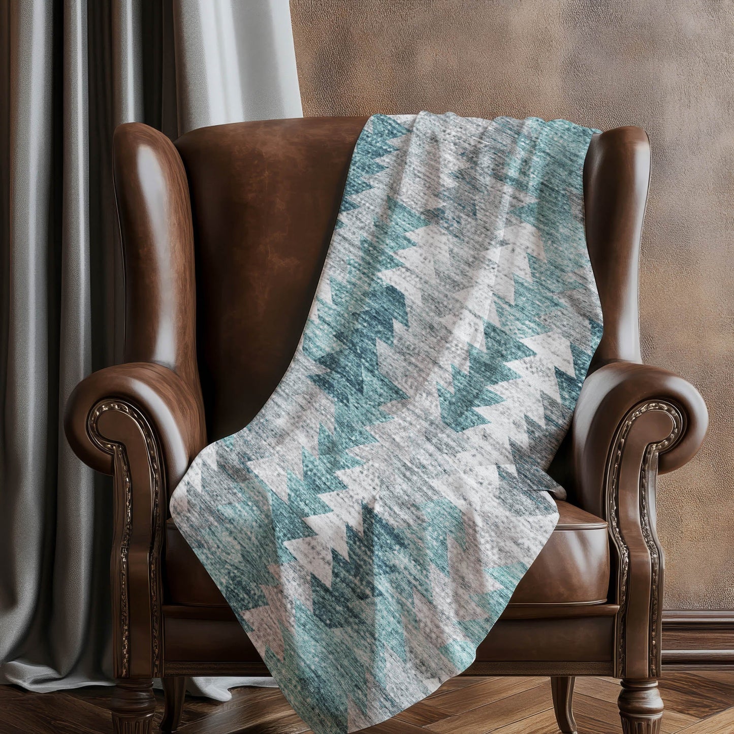 Addison Rugs Angled Checks Teal Washable Indoor-Outdoor Rug