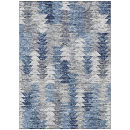 Addison Rugs Angled Checks Blue Washable Indoor-Outdoor Rug